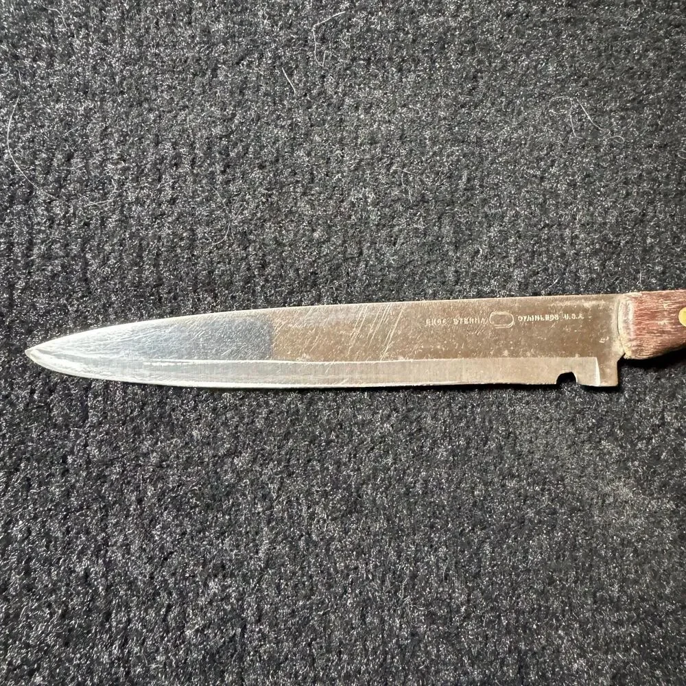 Vintage Ekco Eternal Stainless Steel Utility Knife Wood Handle Brass Rivets USA